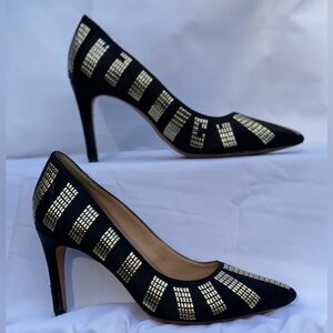 Antonio Melani , black/gold studs, pointed toe, 3 1/2" heel, 6.5